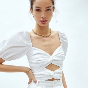 Reformation White Puff Sleeve Cutout Blouse